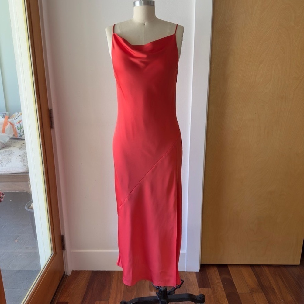 Aritzia Babaton Fonda Satin Midi Dress-Cowl Neck Sexy Slip Dress-Poppy Red-Sz Sm - Picture 2 of 15